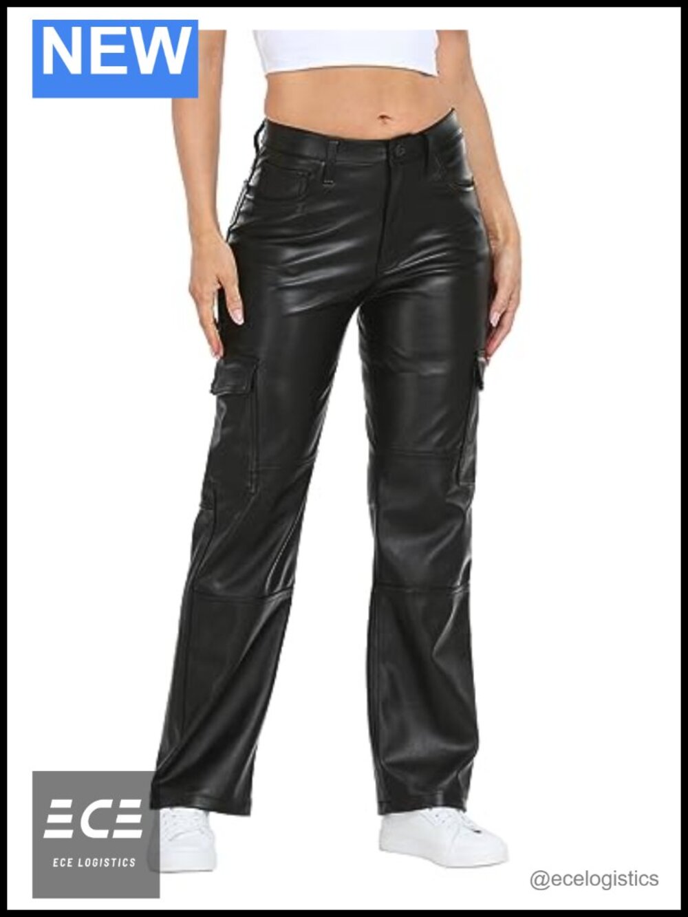 Faux Leather Cargo Pants High Waisted Relaxed Straight Leg